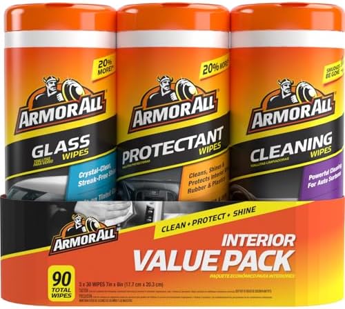 Armor All Car Interior Value Pack, 90 Count, Includes Auto Glass Cleaner, Cleaning Wipes and Protectant Wipes