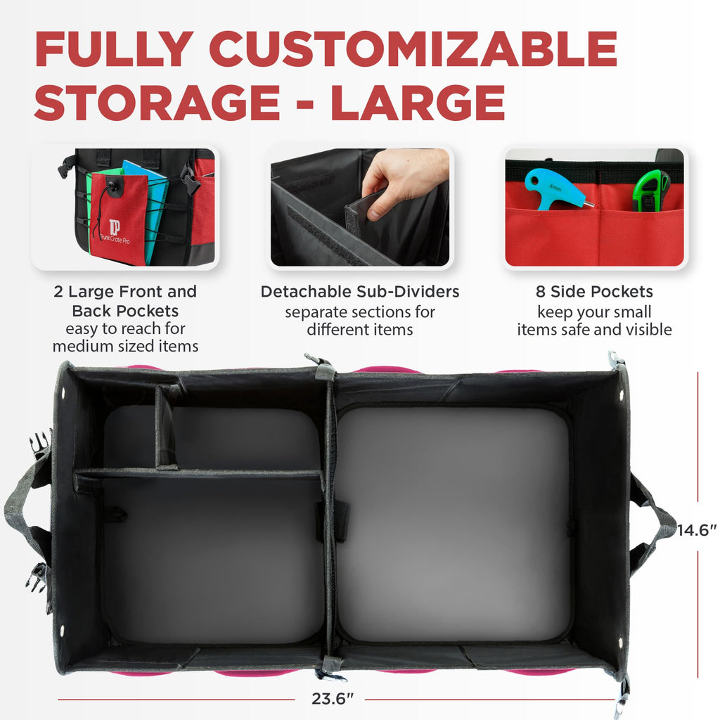 TRUNKCRATEPRO XL Heavy-Duty Trunk Organizer – Reinforced SUV & Truck Cargo Storage with 6 Adjustable Compartments, Non-Slip Base & Securing Straps (Foldable Design, Grey)