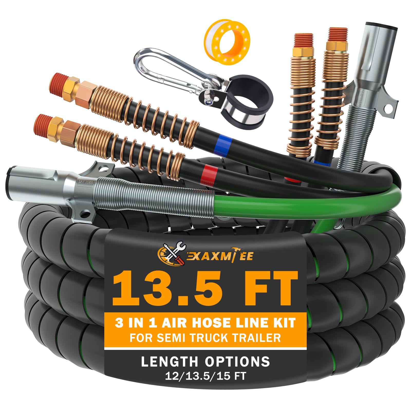 15 FT Semi Truck Air Lines Kit with 2 Pcs Tender Spring Kit and Glad Hands with Gladhand Holder & Handles 3IN1 Trailer Cord and Air Hoses Kit for Truck Trailer Tractor