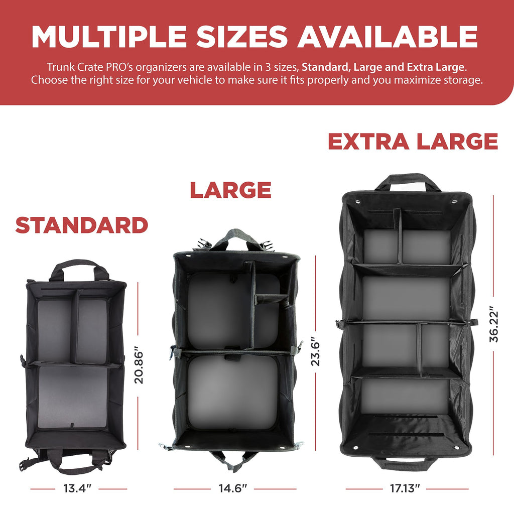 TRUNKCRATEPRO XL Heavy-Duty Trunk Organizer – Reinforced SUV & Truck Cargo Storage with 6 Adjustable Compartments, Non-Slip Base & Securing Straps (Foldable Design, Grey)