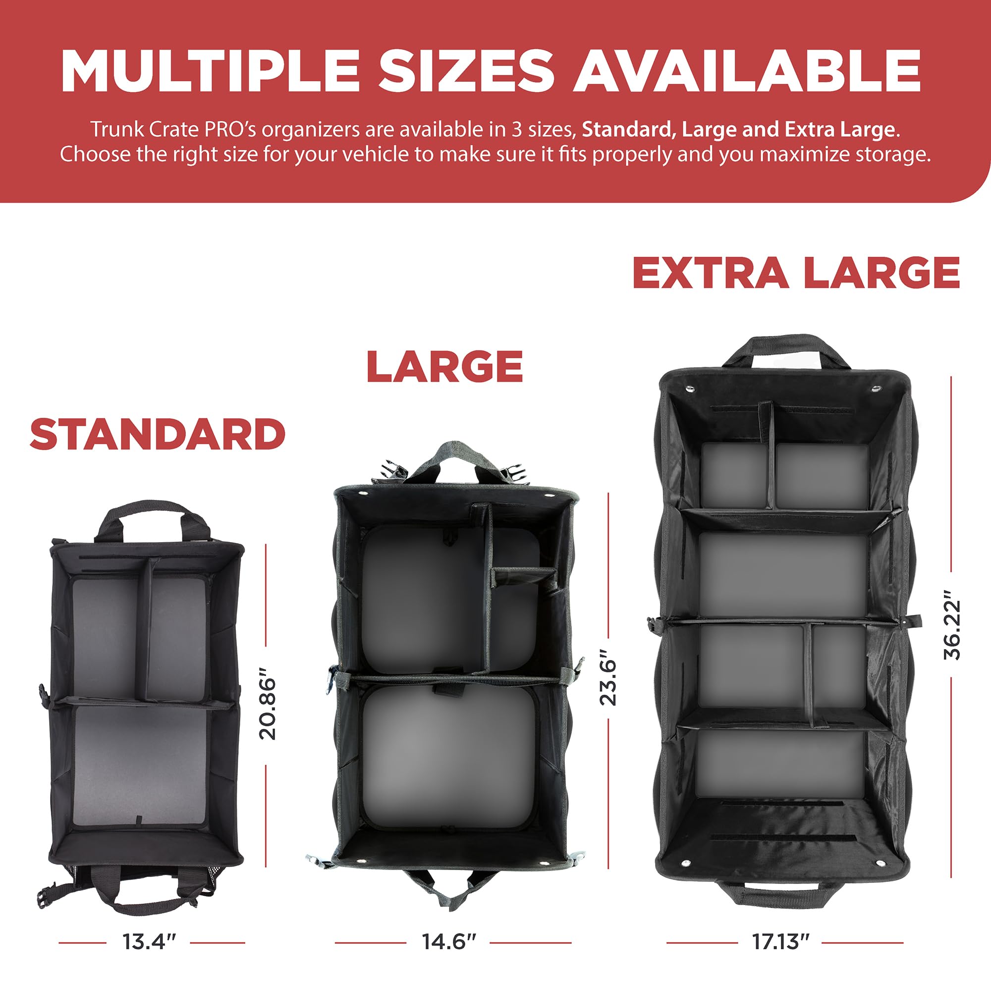 TRUNKCRATEPRO XL Heavy-Duty Trunk Organizer – Reinforced SUV & Truck Cargo Storage with 6 Adjustable Compartments, Non-Slip Base & Securing Straps (Foldable Design, Grey)