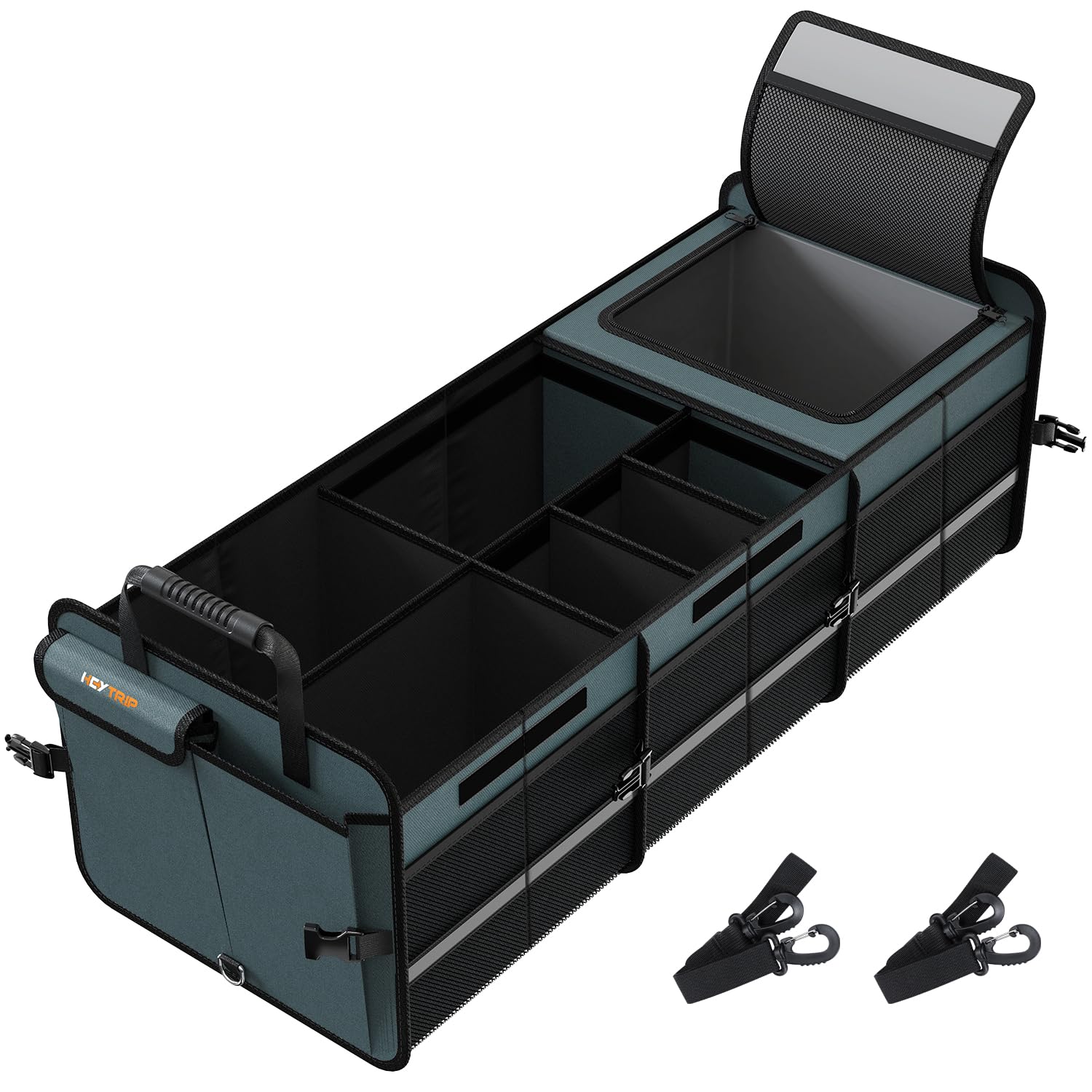 HEYTRIP Large Trunk Organizer With Built-in Leakproof Cooler Bag, 2 Tie-Down Straps, 4 Removable Dividers, Foldable Cover, Built with 2mm PE Board