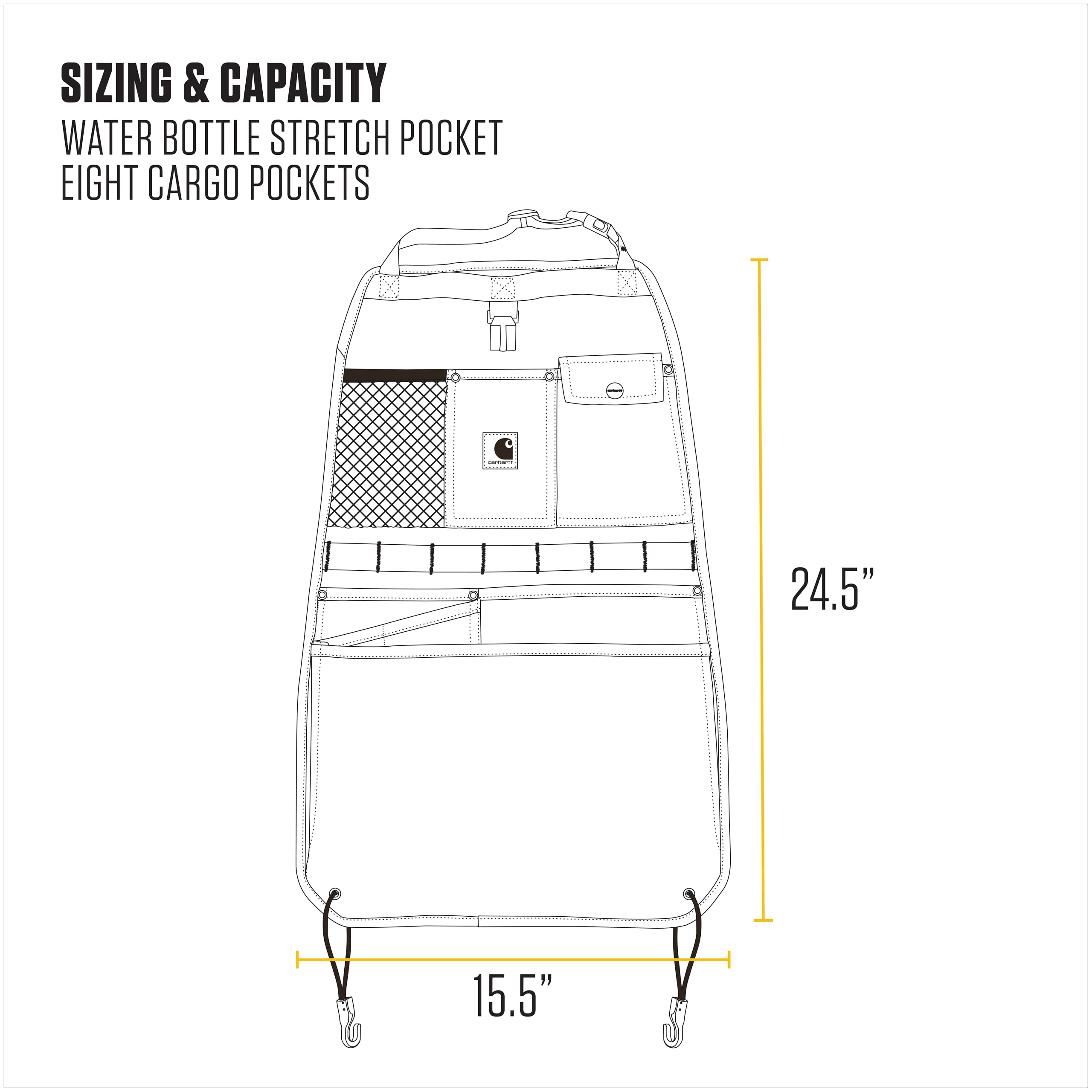 Carhartt Universal Nylon Duck Automotive Seat Back Organizer, Organization for Work and Kids, Gravel