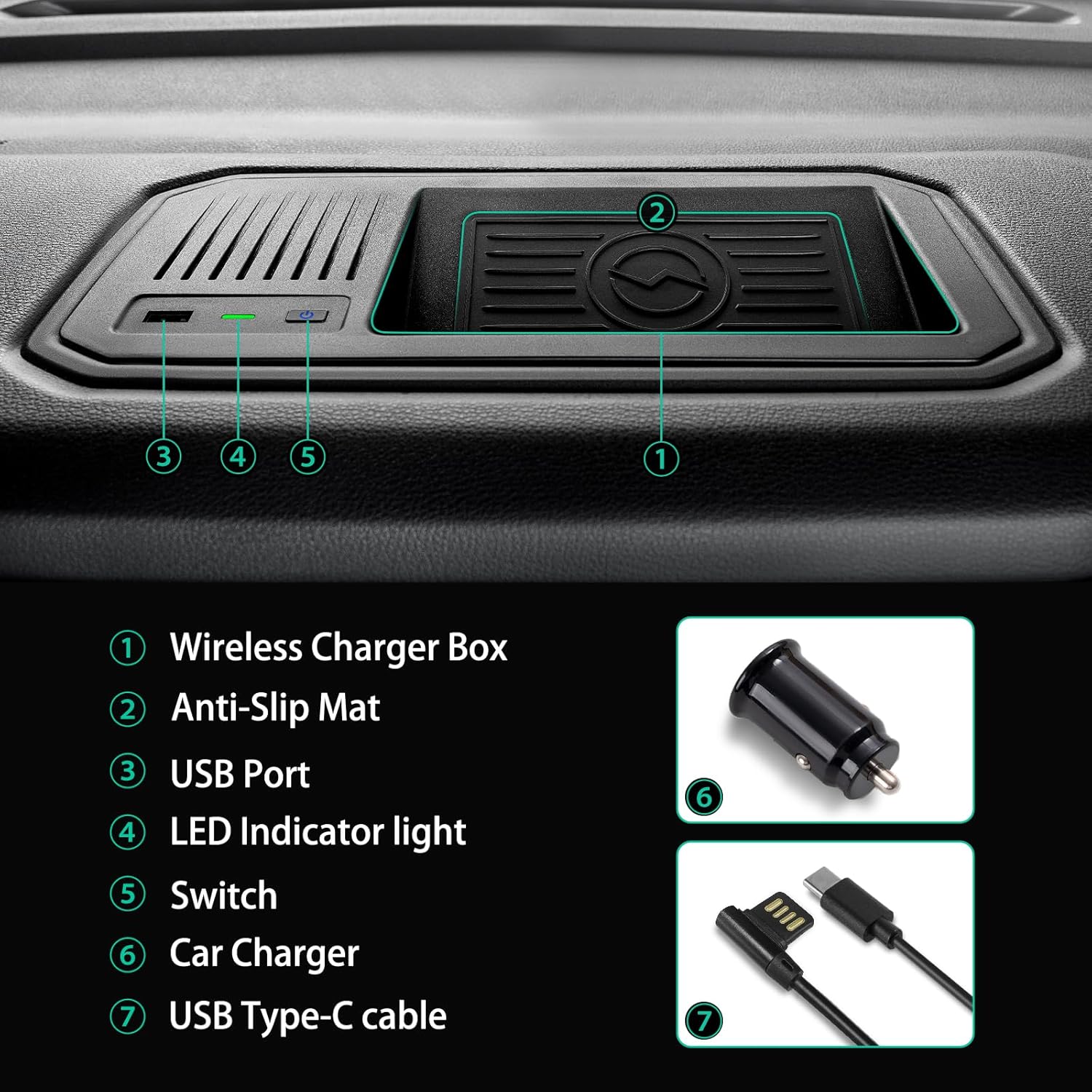 DiffCar® Wireless Car Charger for Toyota Tundra 2026 2025 2024 2023 2022 | Truck Accessories Interior Wireless Charging Pad with USB Port | for Tundra 1794 Edition SR SR5 Platinum TRD Pro Limited