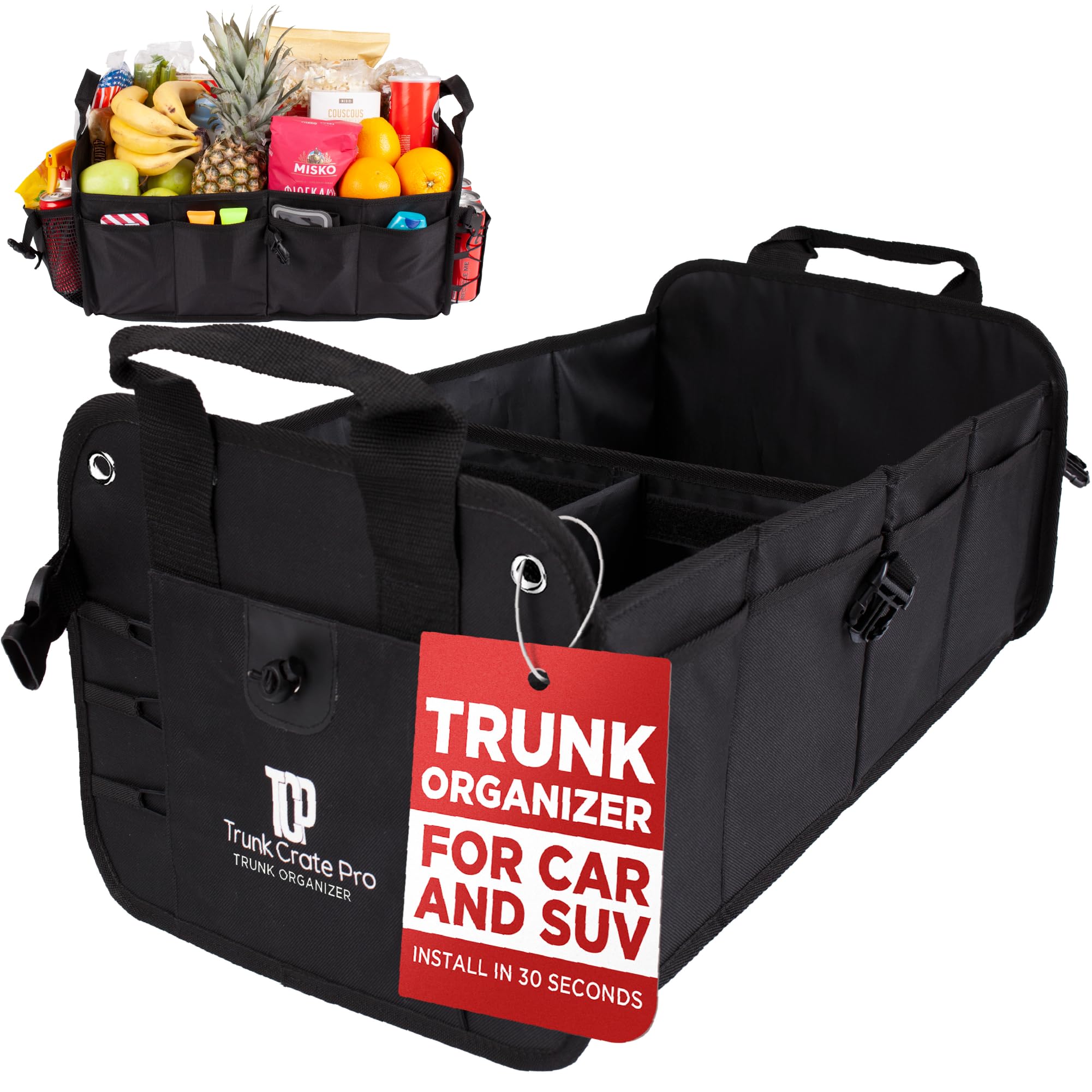 TRUNKCRATEPRO XL Heavy-Duty Trunk Organizer – Reinforced SUV & Truck Cargo Storage with 6 Adjustable Compartments, Non-Slip Base & Securing Straps (Foldable Design, Grey)