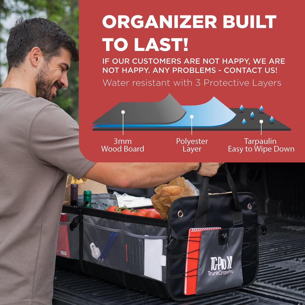 TRUNKCRATEPRO XL Heavy-Duty Trunk Organizer – Reinforced SUV & Truck Cargo Storage with 6 Adjustable Compartments, Non-Slip Base & Securing Straps (Foldable Design, Grey)