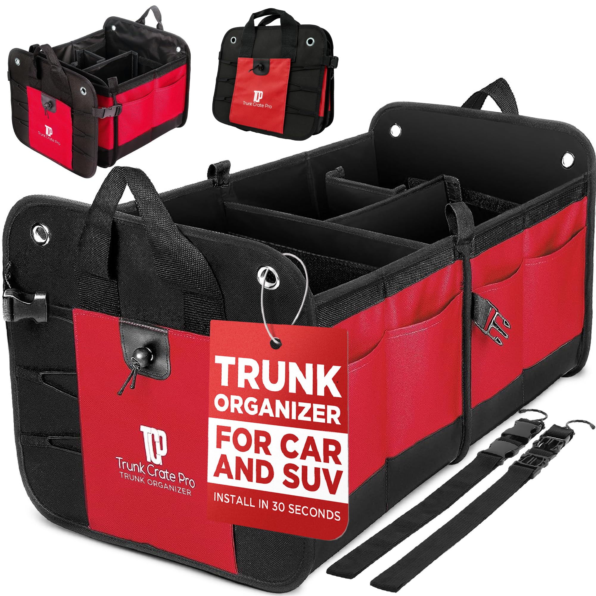 TRUNKCRATEPRO XL Heavy-Duty Trunk Organizer – Reinforced SUV & Truck Cargo Storage with 6 Adjustable Compartments, Non-Slip Base & Securing Straps (Foldable Design, Grey)
