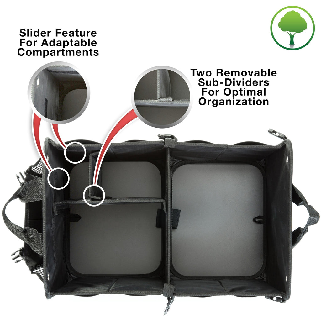 TRUNKCRATEPRO XL Heavy-Duty Trunk Organizer – Reinforced SUV & Truck Cargo Storage with 6 Adjustable Compartments, Non-Slip Base & Securing Straps (Foldable Design, Grey)