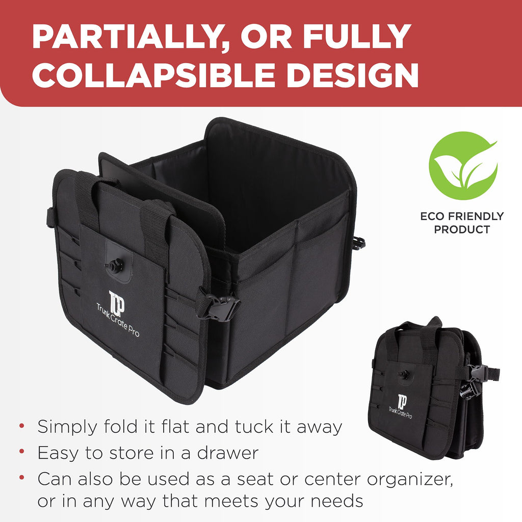 TRUNKCRATEPRO XL Heavy-Duty Trunk Organizer – Reinforced SUV & Truck Cargo Storage with 6 Adjustable Compartments, Non-Slip Base & Securing Straps (Foldable Design, Grey)