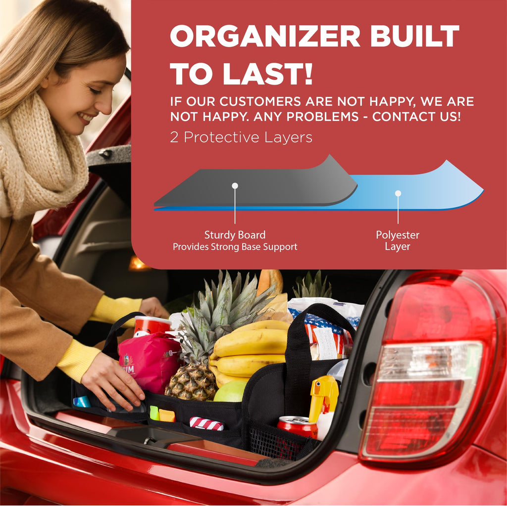 TRUNKCRATEPRO XL Heavy-Duty Trunk Organizer – Reinforced SUV & Truck Cargo Storage with 6 Adjustable Compartments, Non-Slip Base & Securing Straps (Foldable Design, Grey)