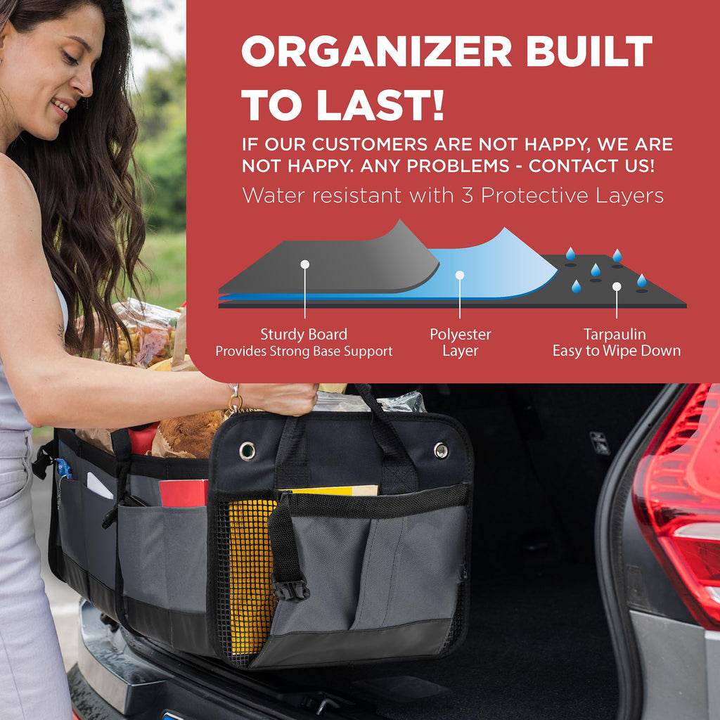 TRUNKCRATEPRO XL Heavy-Duty Trunk Organizer – Reinforced SUV & Truck Cargo Storage with 6 Adjustable Compartments, Non-Slip Base & Securing Straps (Foldable Design, Grey)