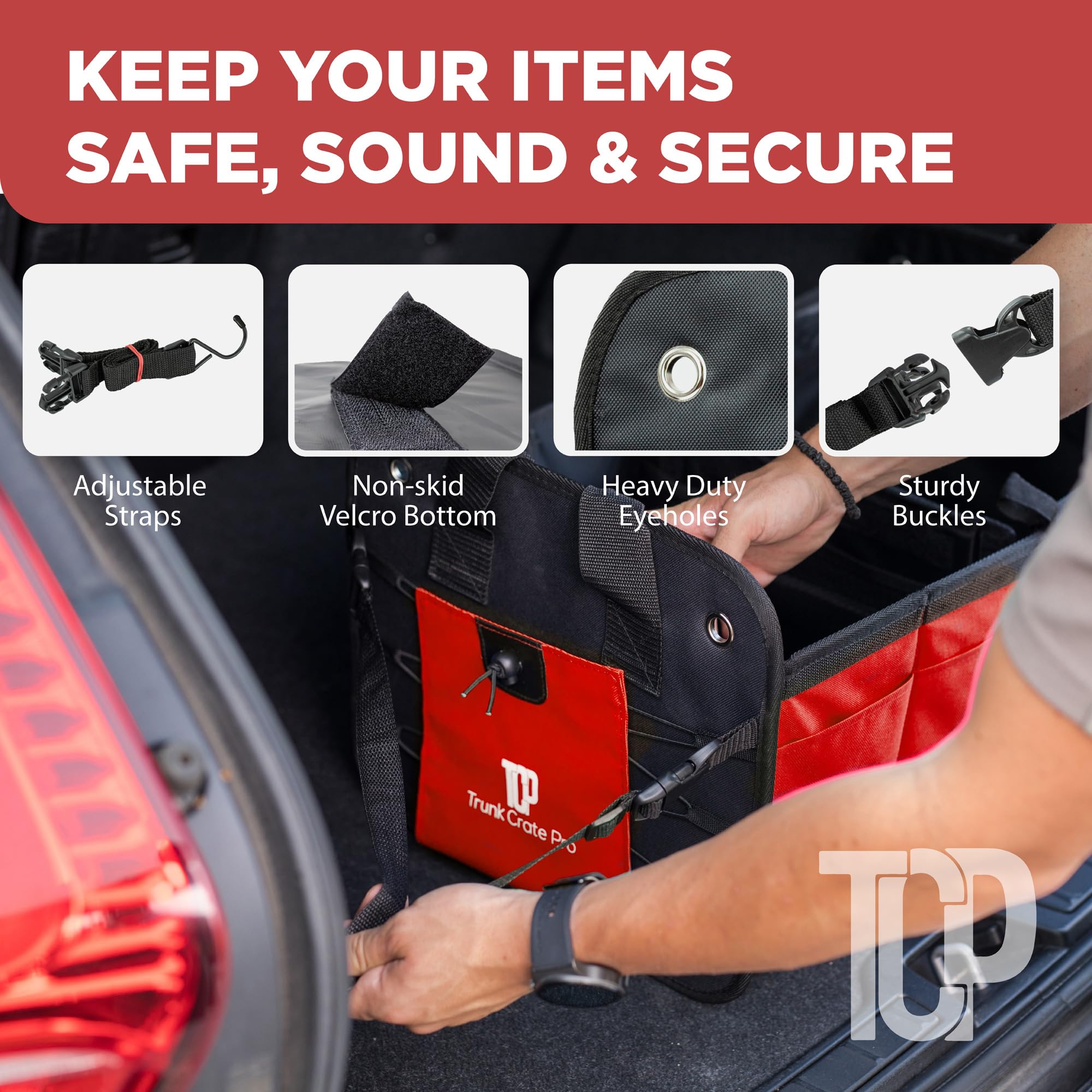 TRUNKCRATEPRO XL Heavy-Duty Trunk Organizer – Reinforced SUV & Truck Cargo Storage with 6 Adjustable Compartments, Non-Slip Base & Securing Straps (Foldable Design, Grey)
