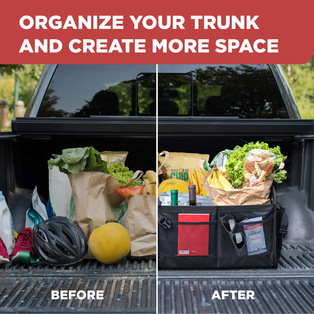 TRUNKCRATEPRO XL Heavy-Duty Trunk Organizer – Reinforced SUV & Truck Cargo Storage with 6 Adjustable Compartments, Non-Slip Base & Securing Straps (Foldable Design, Grey)