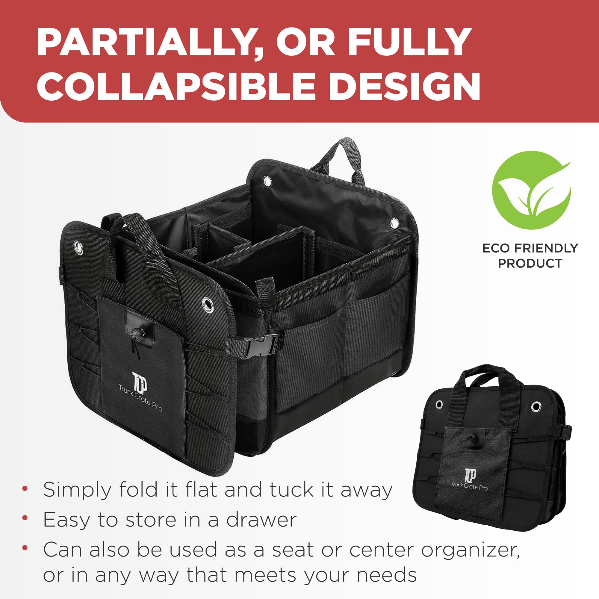 TRUNKCRATEPRO XL Heavy-Duty Trunk Organizer – Reinforced SUV & Truck Cargo Storage with 6 Adjustable Compartments, Non-Slip Base & Securing Straps (Foldable Design, Grey)