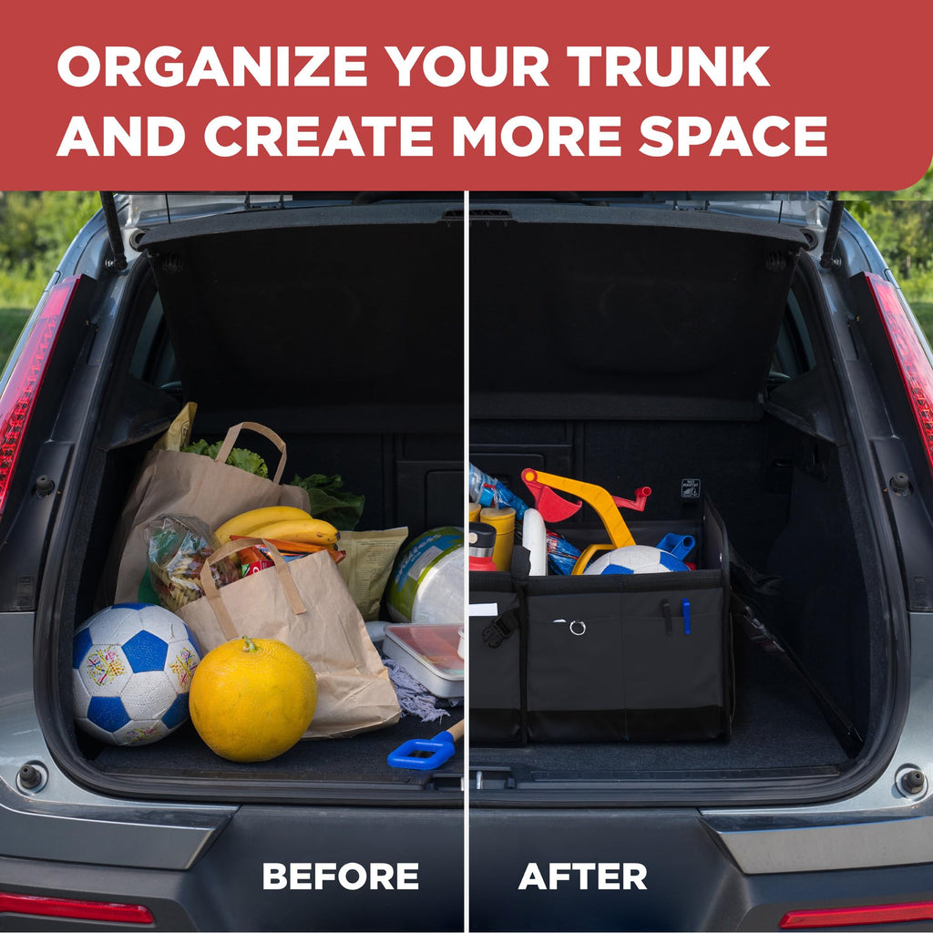 TRUNKCRATEPRO XL Heavy-Duty Trunk Organizer – Reinforced SUV & Truck Cargo Storage with 6 Adjustable Compartments, Non-Slip Base & Securing Straps (Foldable Design, Grey)