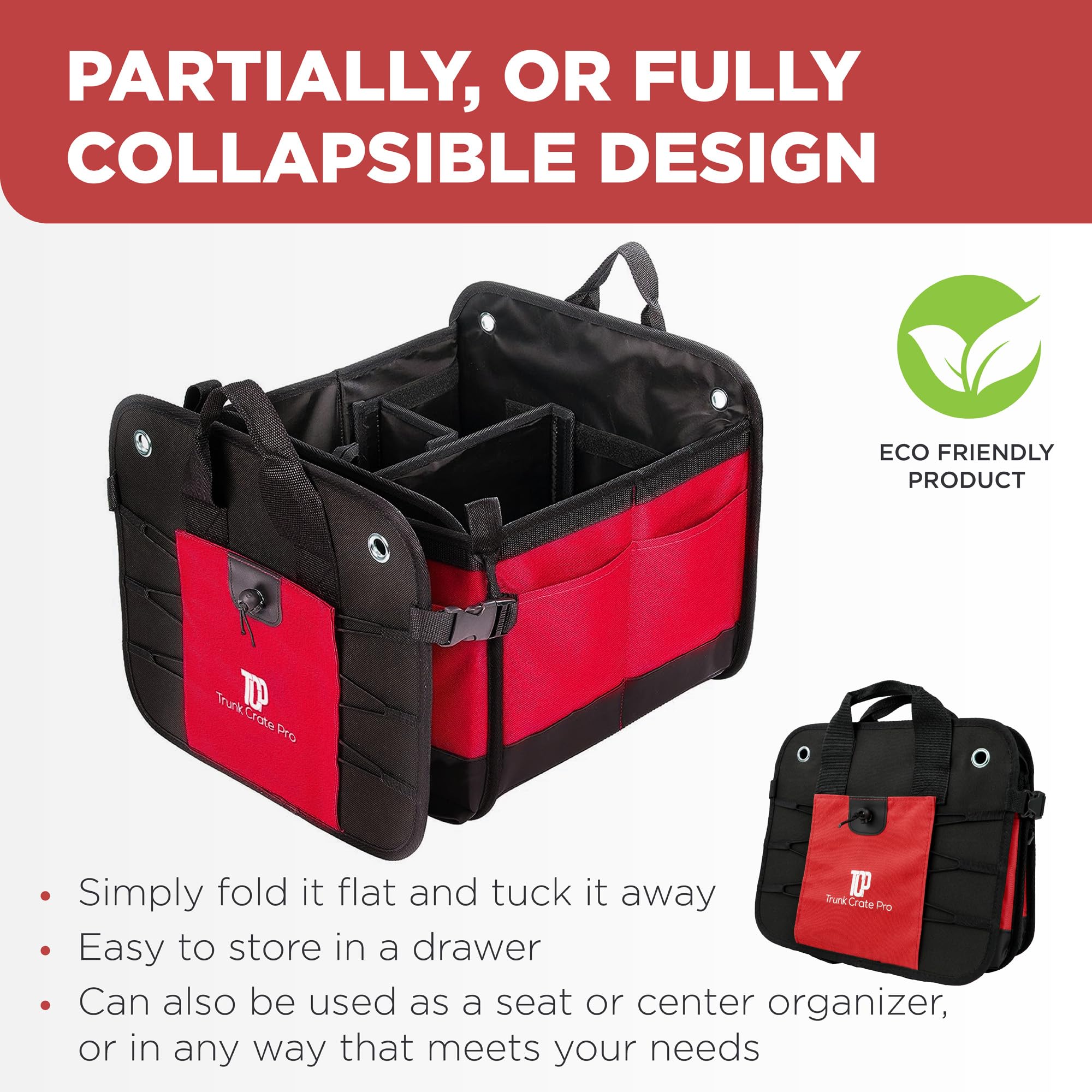 TRUNKCRATEPRO XL Heavy-Duty Trunk Organizer – Reinforced SUV & Truck Cargo Storage with 6 Adjustable Compartments, Non-Slip Base & Securing Straps (Foldable Design, Grey)