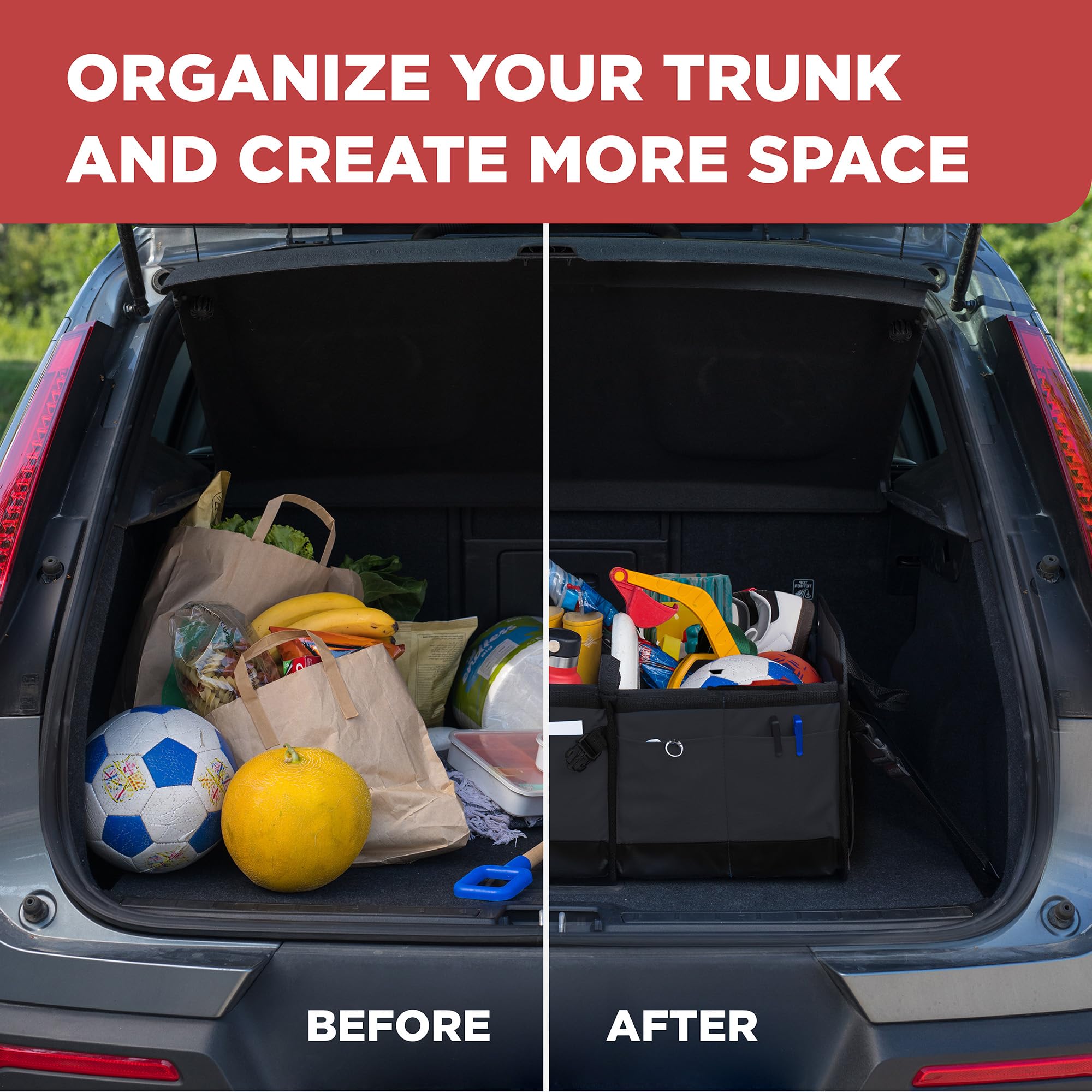 TRUNKCRATEPRO XL Heavy-Duty Trunk Organizer – Reinforced SUV & Truck Cargo Storage with 6 Adjustable Compartments, Non-Slip Base & Securing Straps (Foldable Design, Grey)