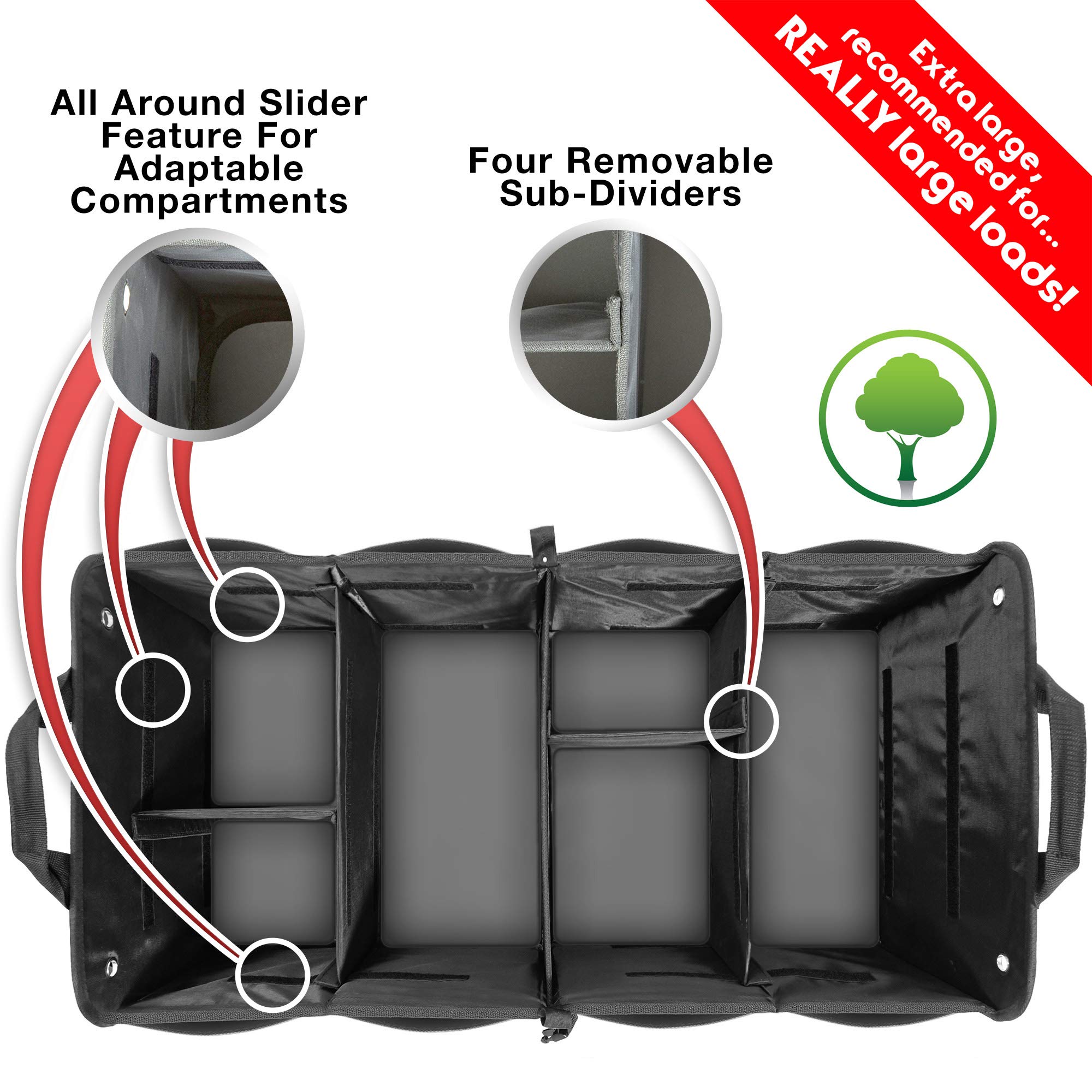 TRUNKCRATEPRO XL Heavy-Duty Trunk Organizer – Reinforced SUV & Truck Cargo Storage with 6 Adjustable Compartments, Non-Slip Base & Securing Straps (Foldable Design, Grey)