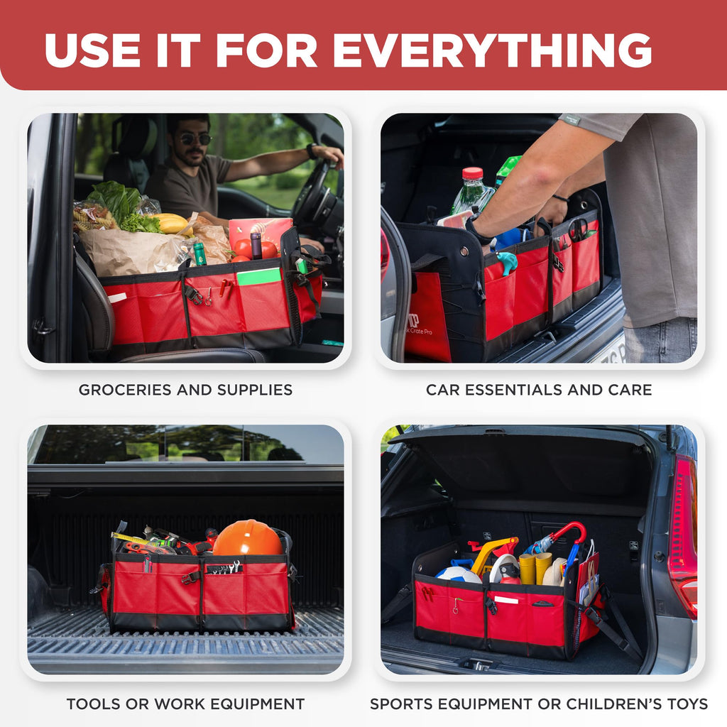 TRUNKCRATEPRO XL Heavy-Duty Trunk Organizer – Reinforced SUV & Truck Cargo Storage with 6 Adjustable Compartments, Non-Slip Base & Securing Straps (Foldable Design, Grey)
