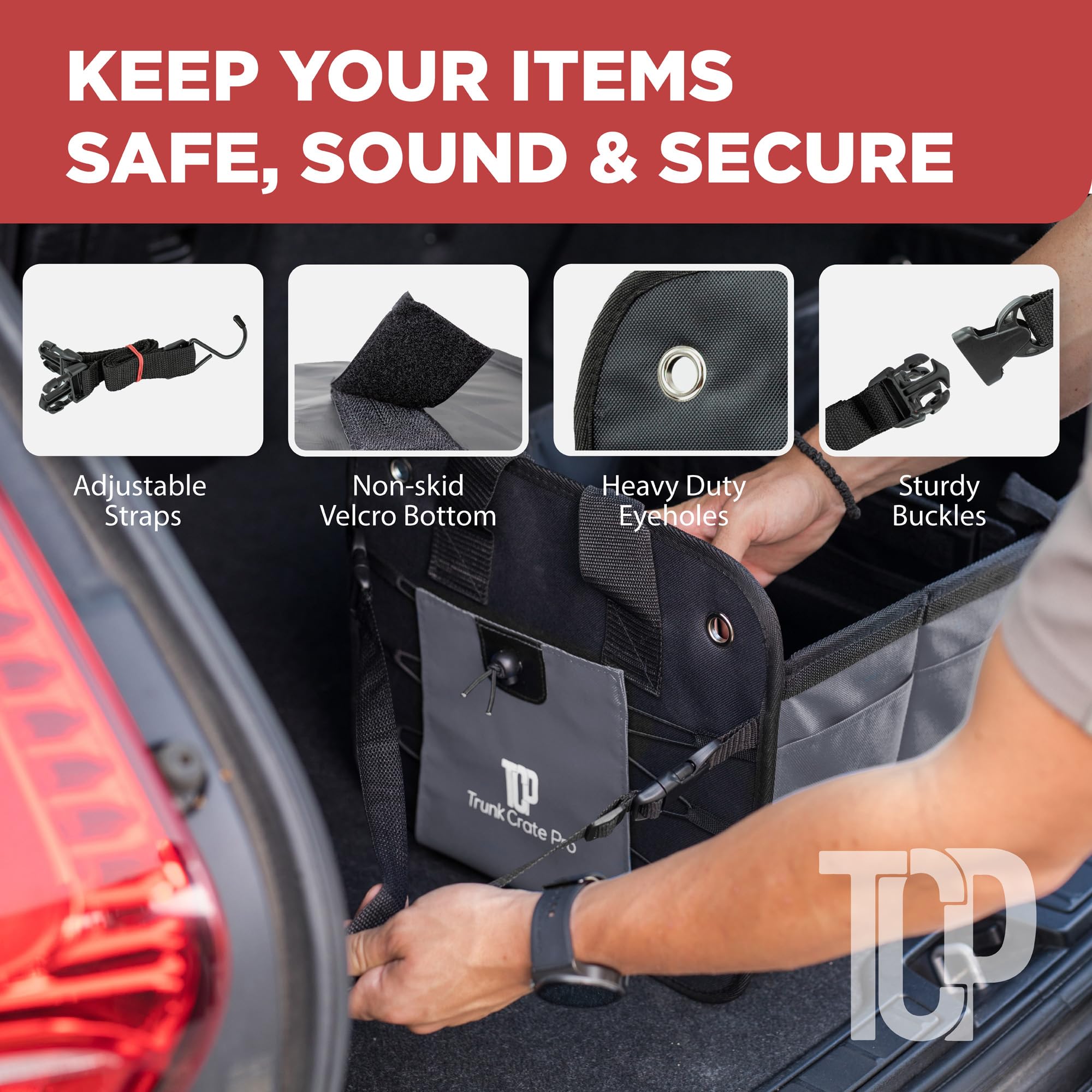 TRUNKCRATEPRO XL Heavy-Duty Trunk Organizer – Reinforced SUV & Truck Cargo Storage with 6 Adjustable Compartments, Non-Slip Base & Securing Straps (Foldable Design, Grey)