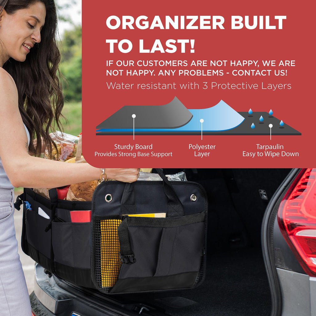 TRUNKCRATEPRO XL Heavy-Duty Trunk Organizer – Reinforced SUV & Truck Cargo Storage with 6 Adjustable Compartments, Non-Slip Base & Securing Straps (Foldable Design, Grey)