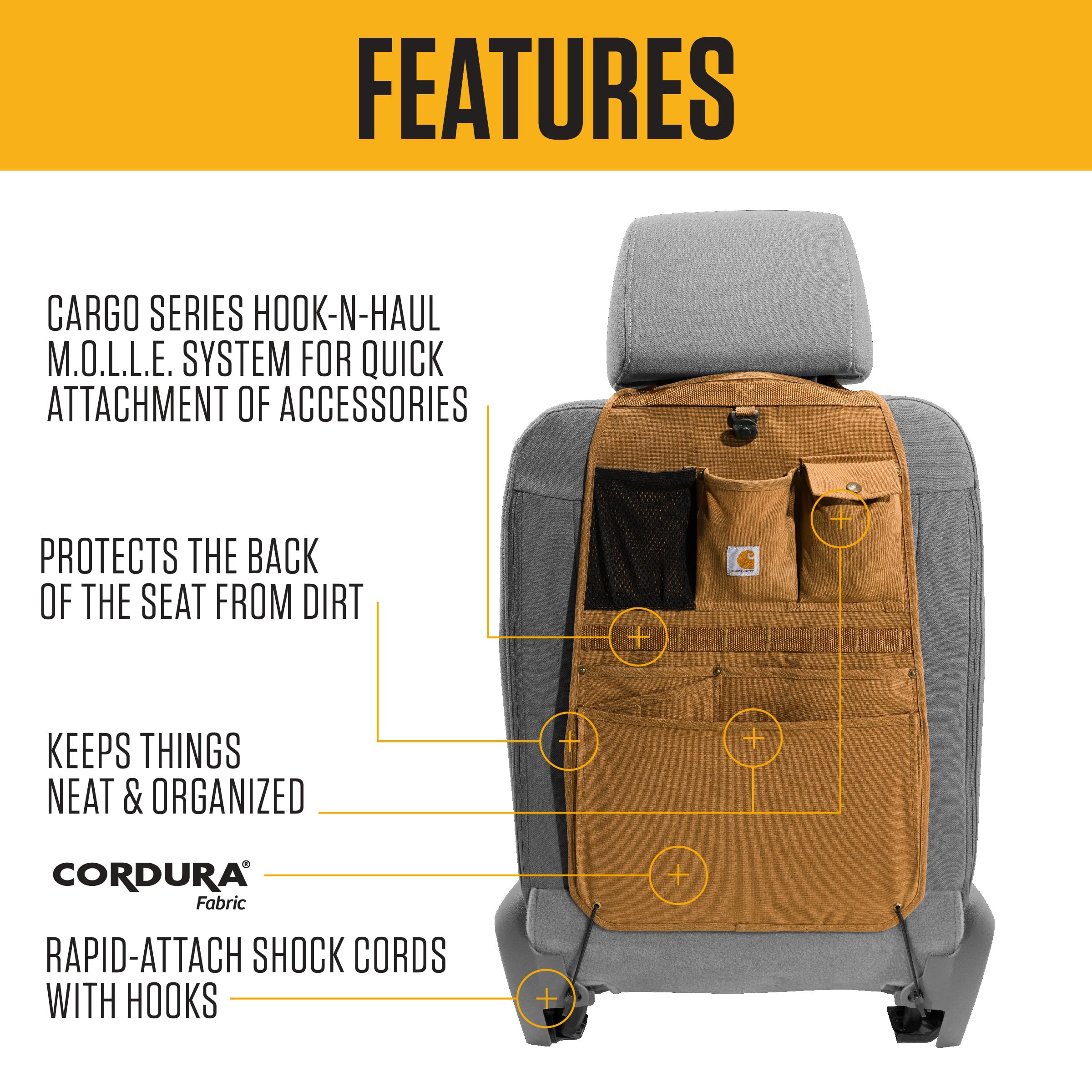 Carhartt Universal Nylon Duck Automotive Seat Back Organizer, Organization for Work and Kids, Gravel