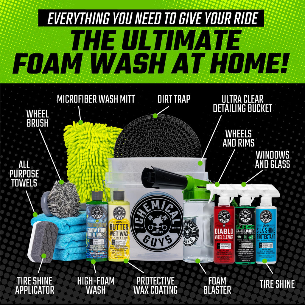 Chemical Guys Car Wash Kit 14-Pc Arsenal Builder - with Foam Blaster, Wash Bucket, Towels, Applicators, and 16 oz Soaps, Waxes, and Cleaners - Complete Car Detailing Gift Set, Works with Garden Hose