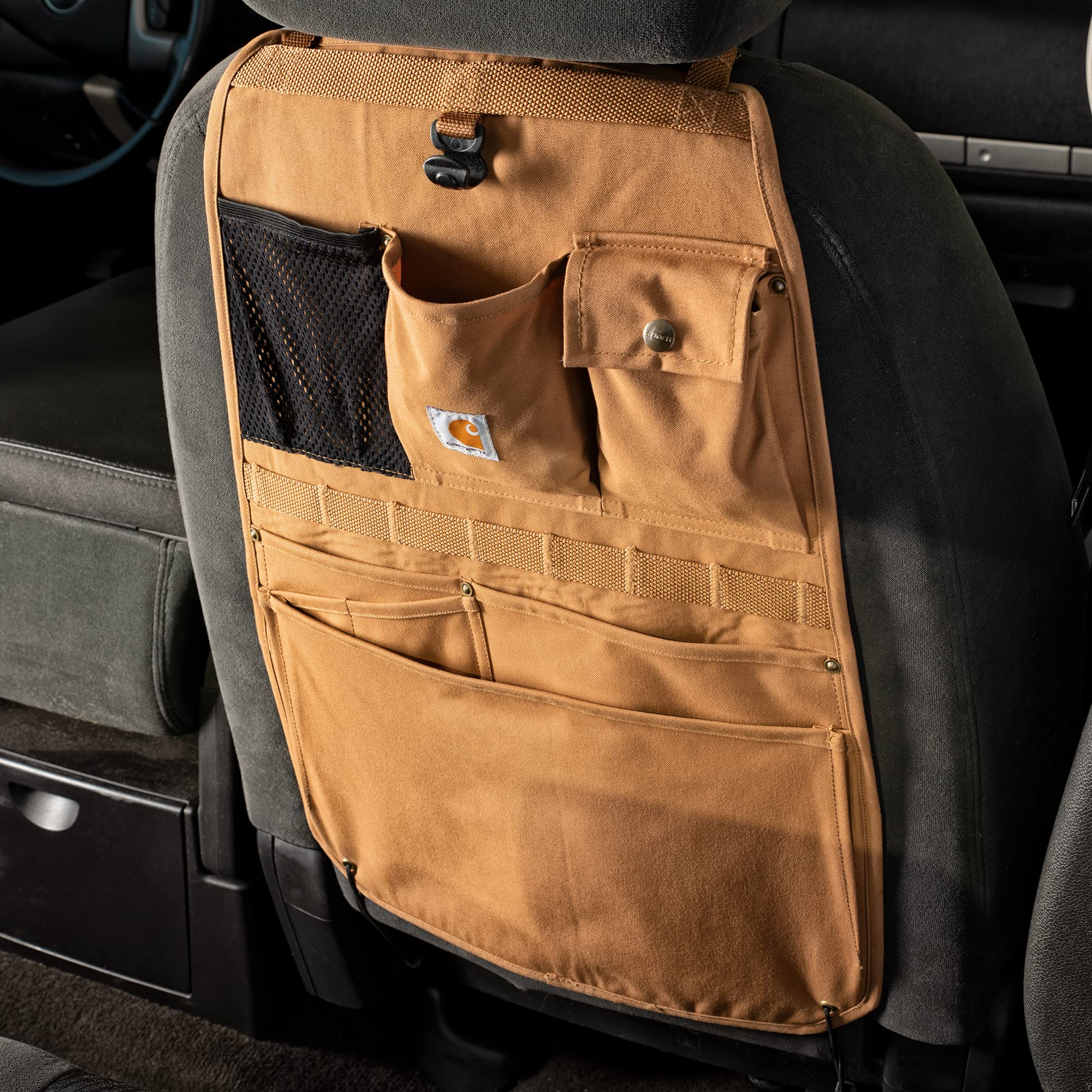 Carhartt Universal Nylon Duck Automotive Seat Back Organizer, Organization for Work and Kids, Gravel